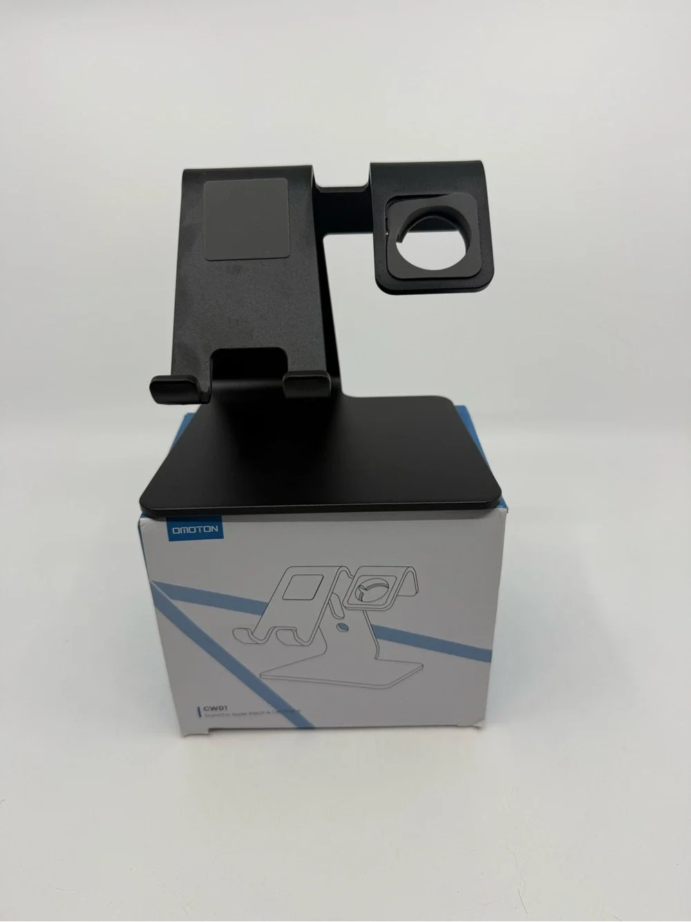 Omoton Black Multi-Device Stand for Apple Watch & Cell Phone. New in box .